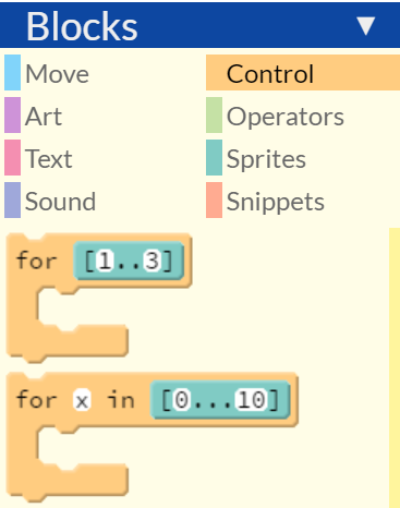 for and for x in coding blocks