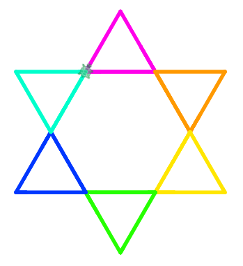 Six-pointed star drawn using six triangles